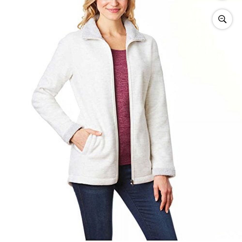 32 Degrees Heat Women Sherpa Lined Fleece Jacket Large Gray Beige White Large